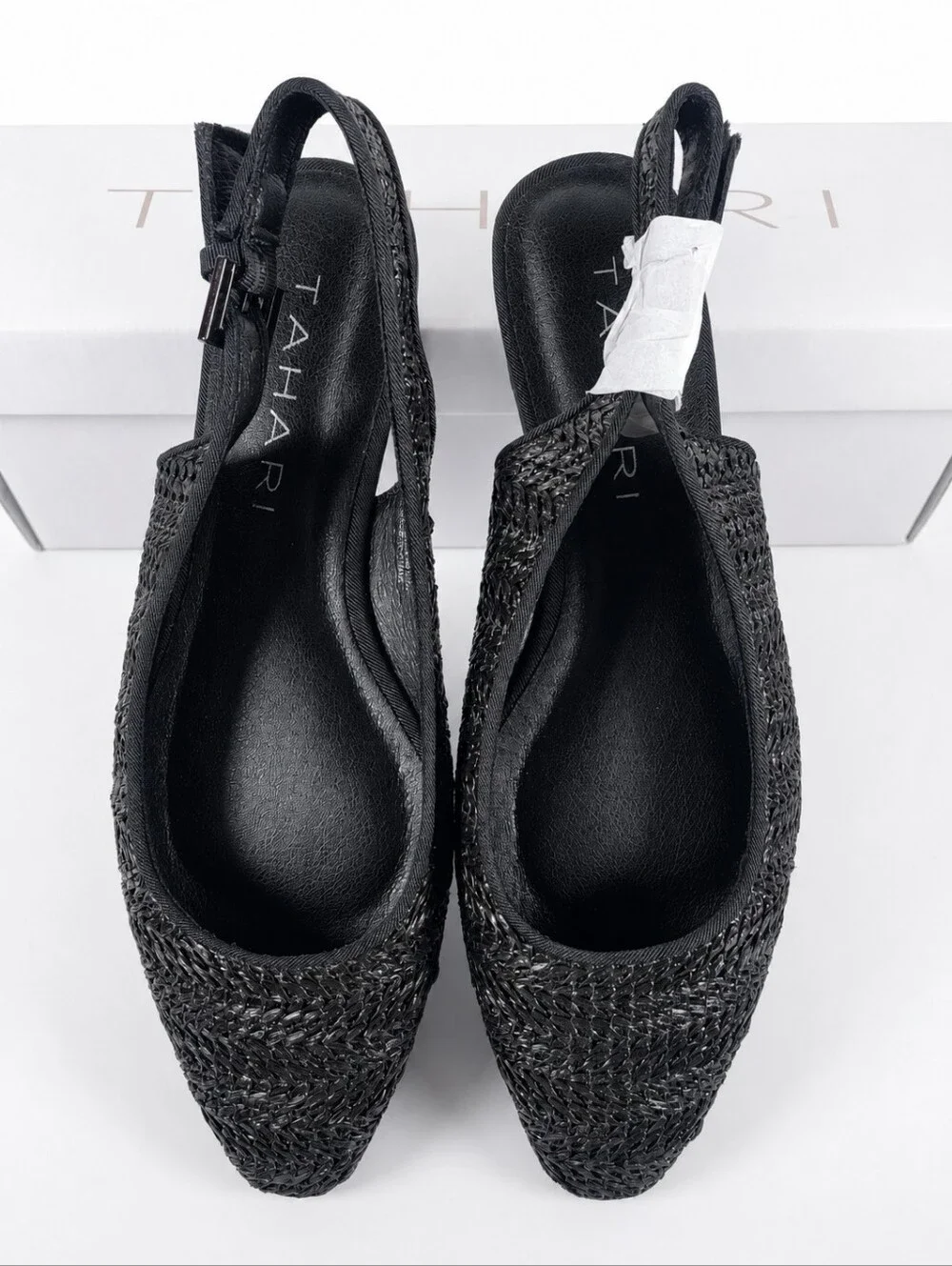 Tahari Cordoba Black Woven Pointed Toe Slingback Flats Multiple Sizes